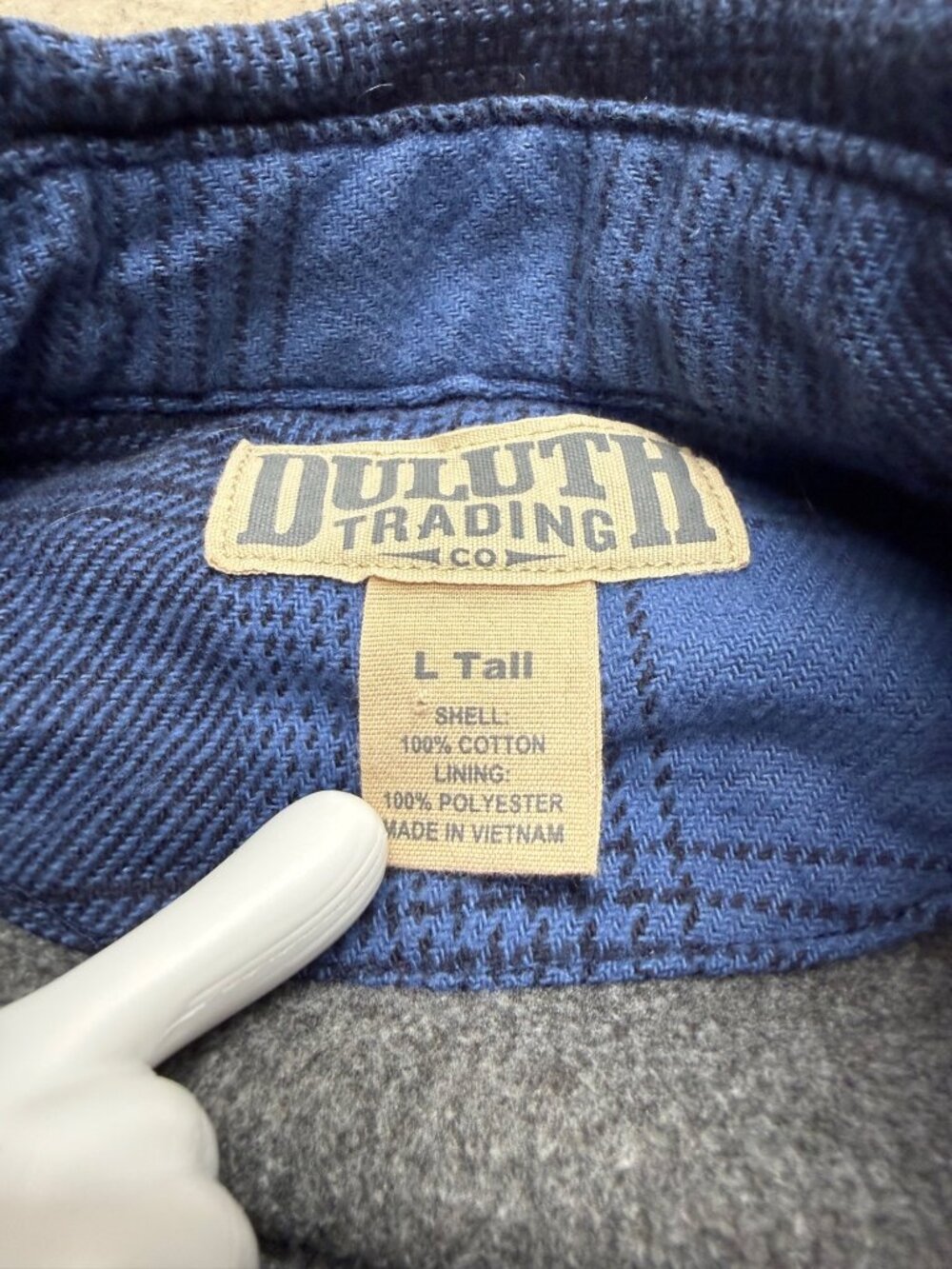 Duluth Trading Co. Blue Flannel Button Down Shirt Jacket/Shacket Large Tall - Picture 4 of 9